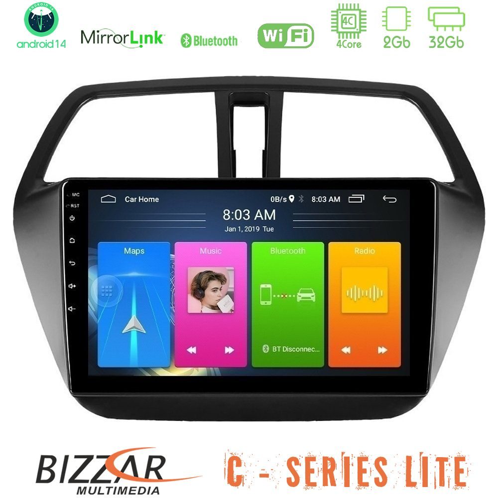 Bizzar C Series Lite 4Core Android14 2+32GB Suzuki SX4 S-Cross Navigation Multimedia Tablet 9"