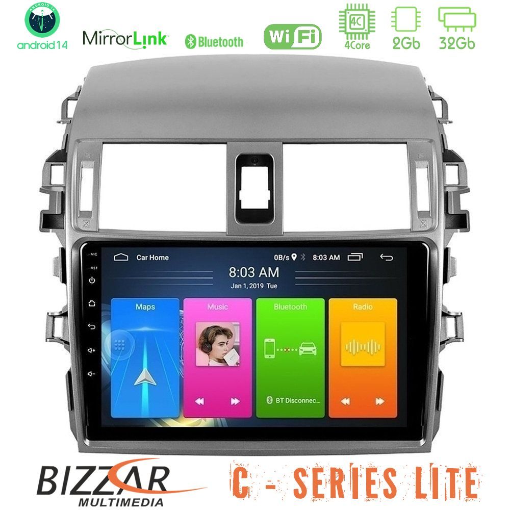 Bizzar C Series Lite 4Core Android14 2+32GB Toyota Corolla 2008-2010 Navigation Multimedia Tablet 9"