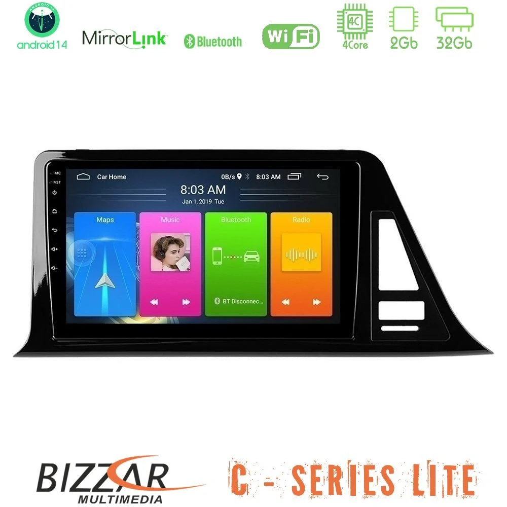 Bizzar C Series Lite 4Core Android14 2+32GB  Toyota CH-R (Χωρίς Εργ.Οθόνη) Navigation Multimedia Tablet 9"