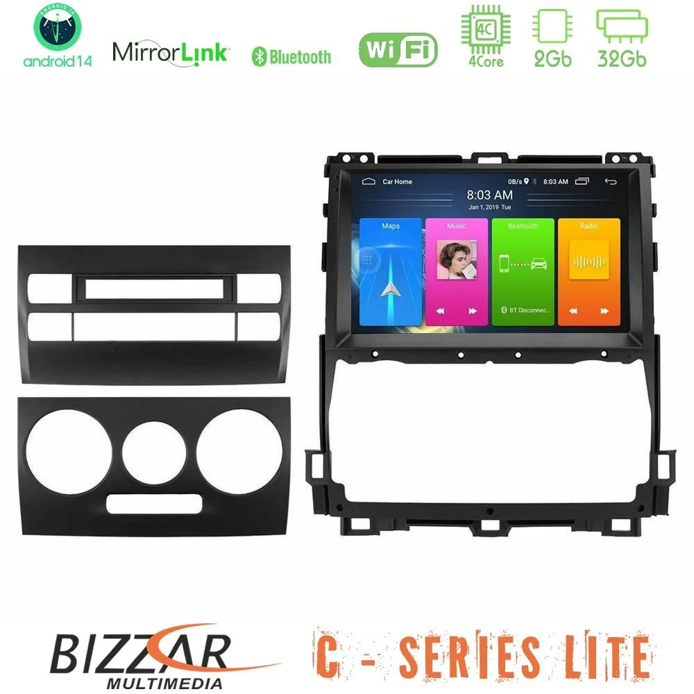 Bizzar C Series Lite 4Core Android14 2+32GB  Toyota Land Cruiser J120 2002-2009 Navigation Multimedia Tablet 9"
