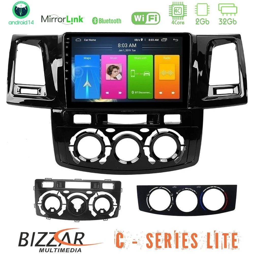 Bizzar C Series Lite 4Core Android14 2+32GB  Toyota Hilux 2007-2016 Navigation Multimedia Tablet 9"