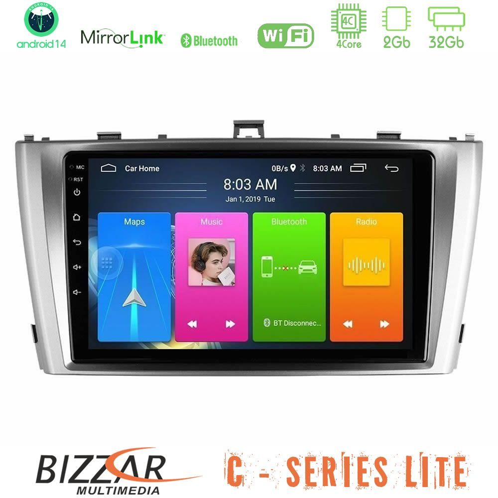 Bizzar C Series Lite 4Core Android14 2+32GB Toyota Avensis T27 Navigation Multimedia Tablet 9"