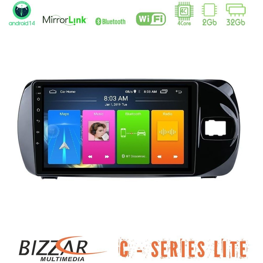 Bizzar C Series Lite 4Core Android14 2+32GB Toyota Yaris (Vitz) 2015-2020 RHD Navigation Multimedia Tablet 9"