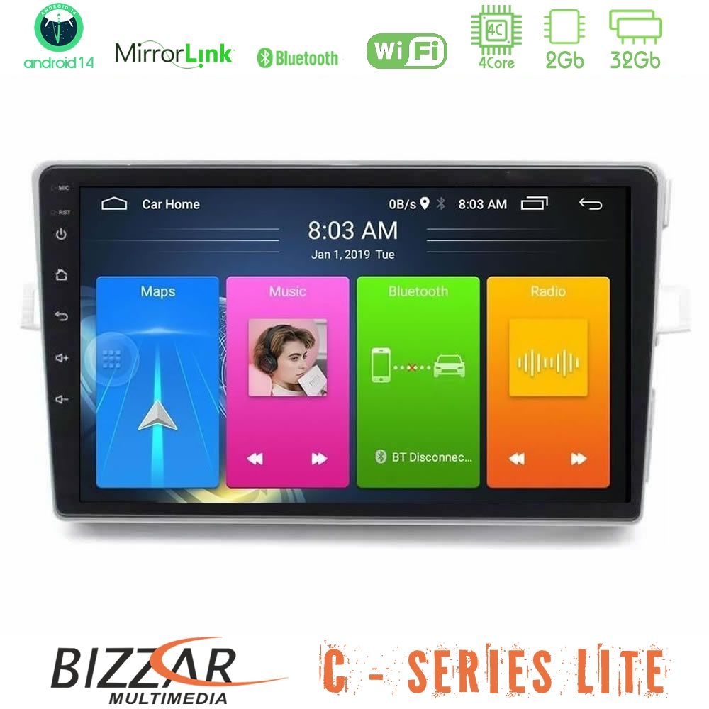 Bizzar C Series Lite 4Core Android14 2+32GB Toyota Verso 2009-2018 Navigation Multimedia Tablet 9"