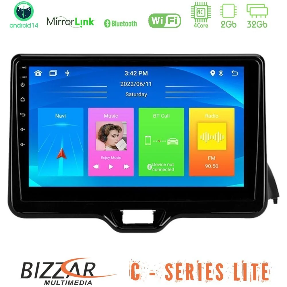 Bizzar C Series Lite 4Core Android14 2+32GB  Toyota Yaris 2020-> Navigation Multimedia Tablet 9"