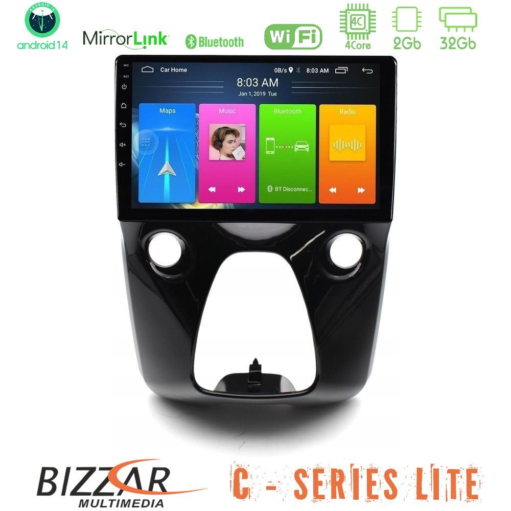 Bizzar C Series Lite 4Core Android14 2+32GB Toyota Aygo | Citroen C1 | Peugeot 108 Navigation Multimedia 10"