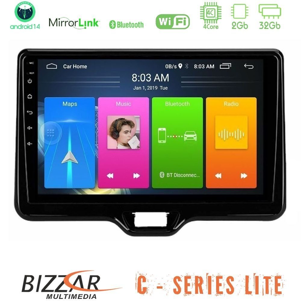 Bizzar C Series Lite 4Core Android14 2+32GB Toyota Yaris Cross RHD 2020-> (Low Version) Navigation Multimedia Tablet 9"