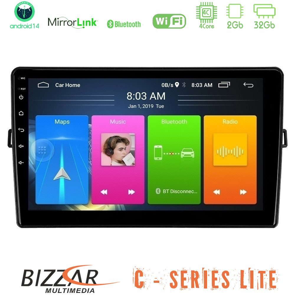 Bizzar C Series Lite 4Core Android14 2+32GB  Toyota Auris Navigation Multimedia Tablet 10"