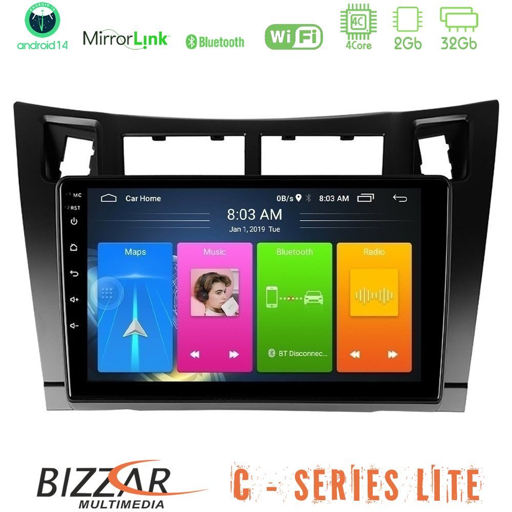 Bizzar C Series Lite 4Core Android14 2+32GB  Toyota Yaris Navigation Multimedia Tablet 9" (Μαύρο Χρώμα)