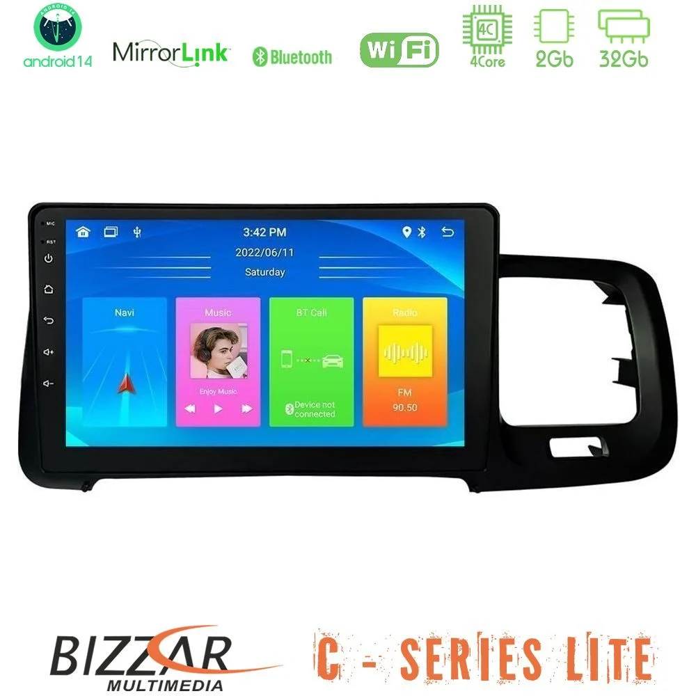 Bizzar C Series Lite 4Core Android14 2+32GB  Volvo S60 2010-2018 Navigation Multimedia Tablet 9"