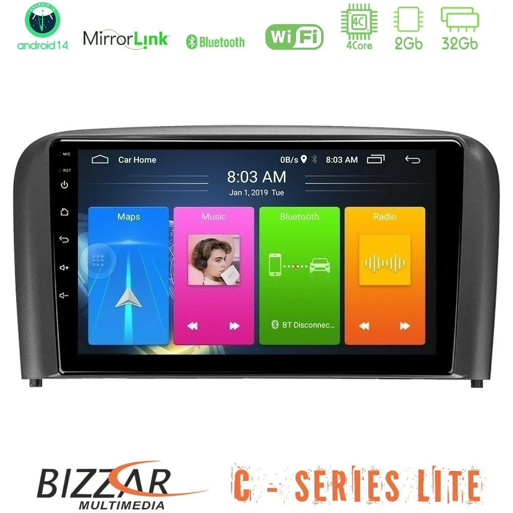 Bizzar C Series Lite 4Core Android14 2+32GB  Volvo S80 1998-2006 Navigation Multimedia Tablet 9"