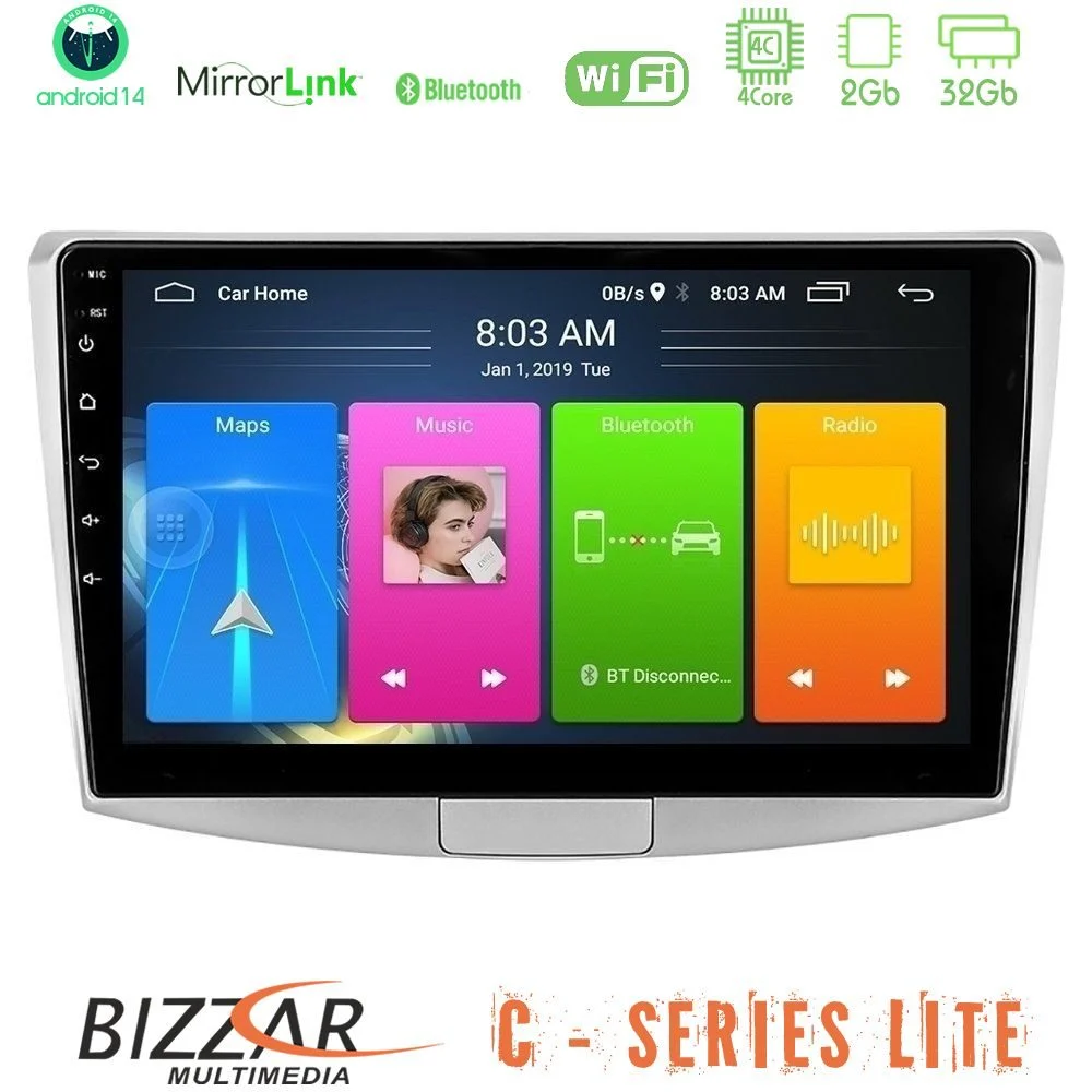 Bizzar C Series Lite 4Core Android14 2+32GB VW Passat Navigation Multimedia Tablet 10"