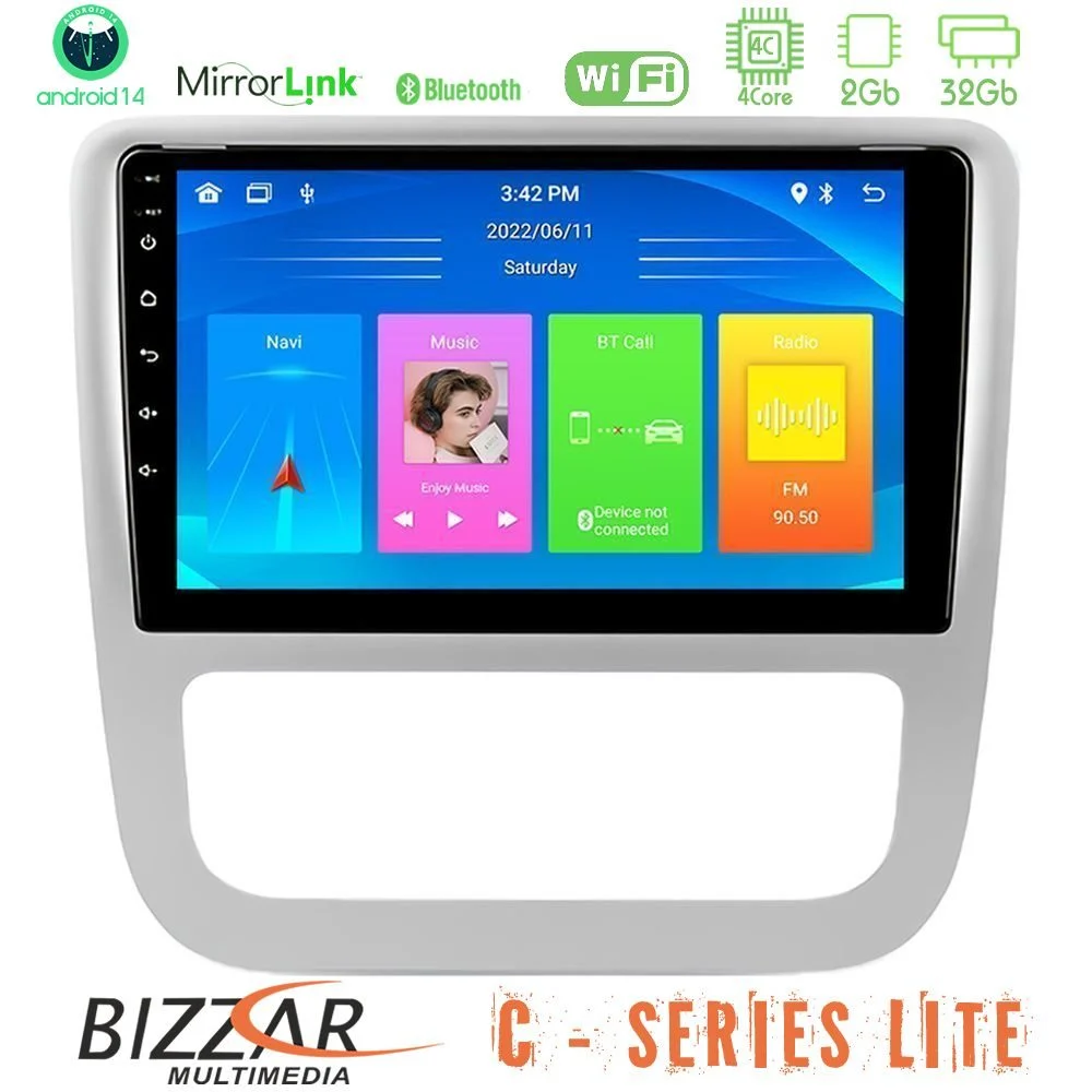 Bizzar C Series Lite 4Core Android14 2+32GB  VW Scirocco 2008-2014 Navigation Multimedia Tablet 9"