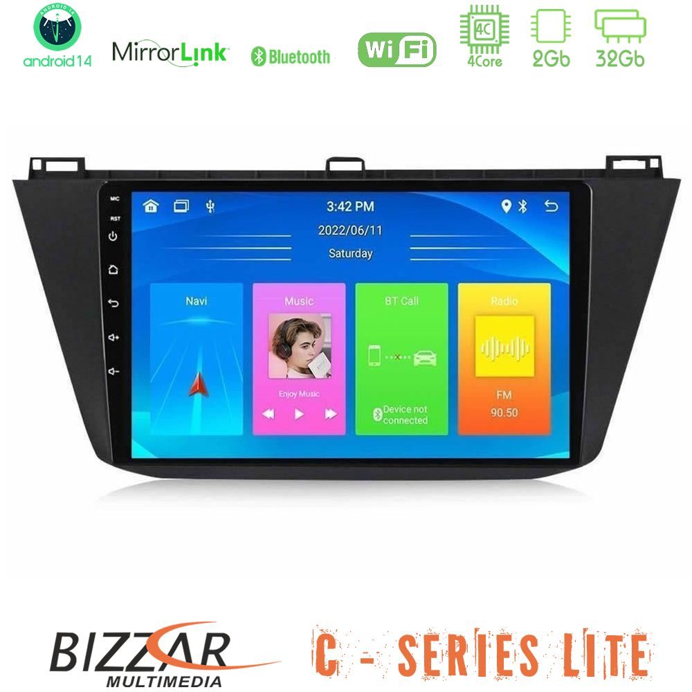 Bizzar C Series Lite 4Core Android14 2+32GB  Vw Tiguan 2016-2022 Navigation Multimedia Tablet 10"