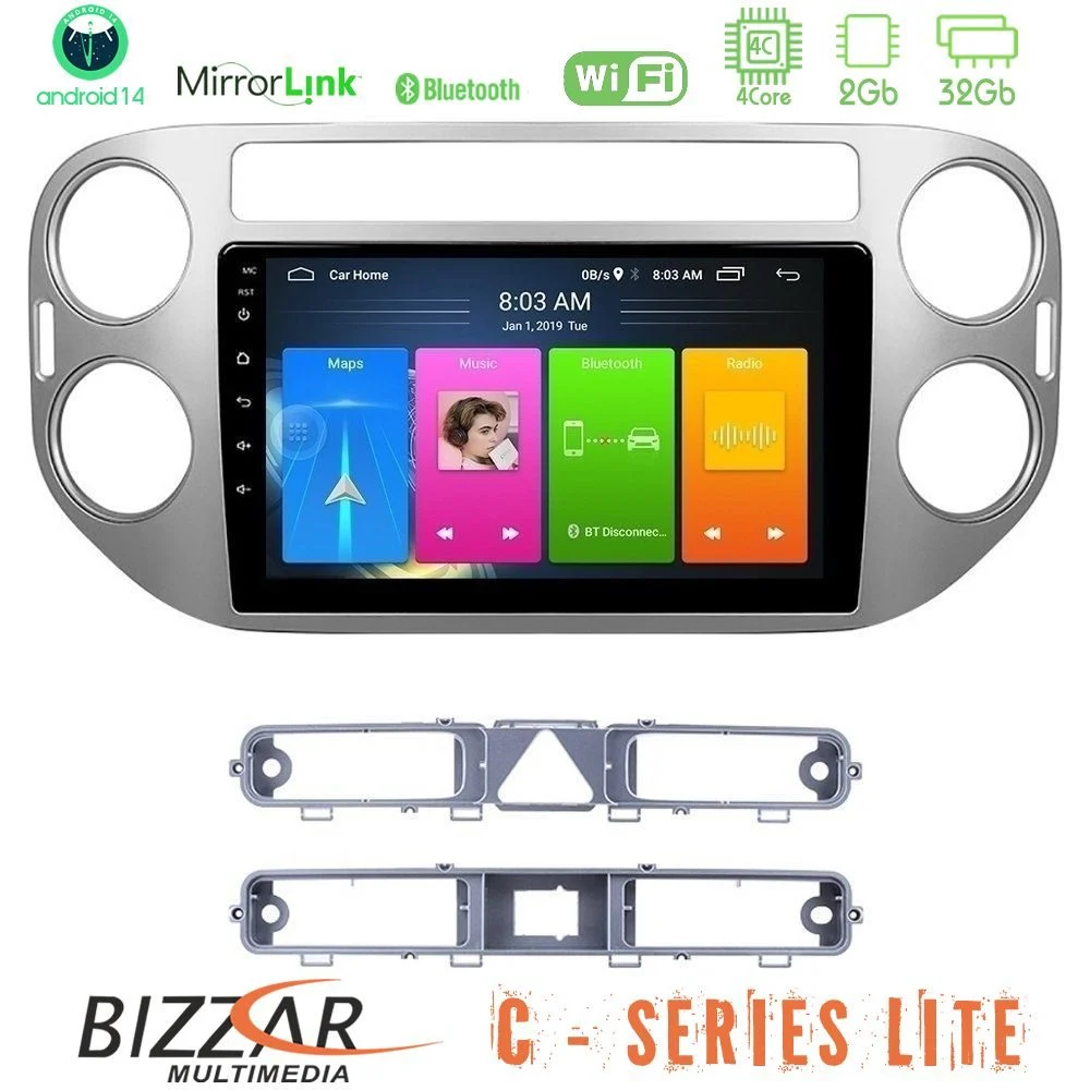 Bizzar C Series Lite 4Core Android14 2+32GB  VW Tiguan Navigation Multimedia Tablet 9"