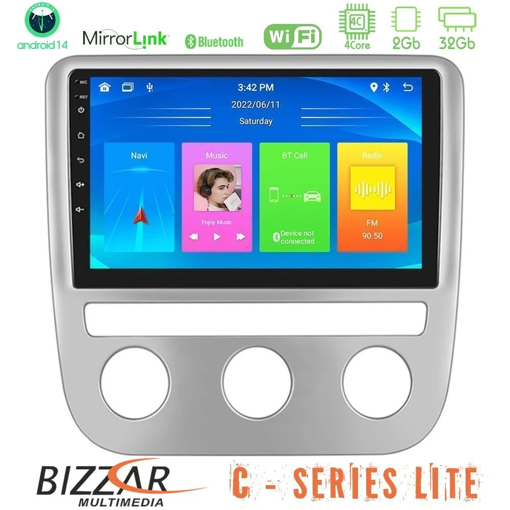 Bizzar C Series Lite 4Core Android14 2+32GB  VW Scirocco 2008-2014 Navigation Multimedia Tablet 9"