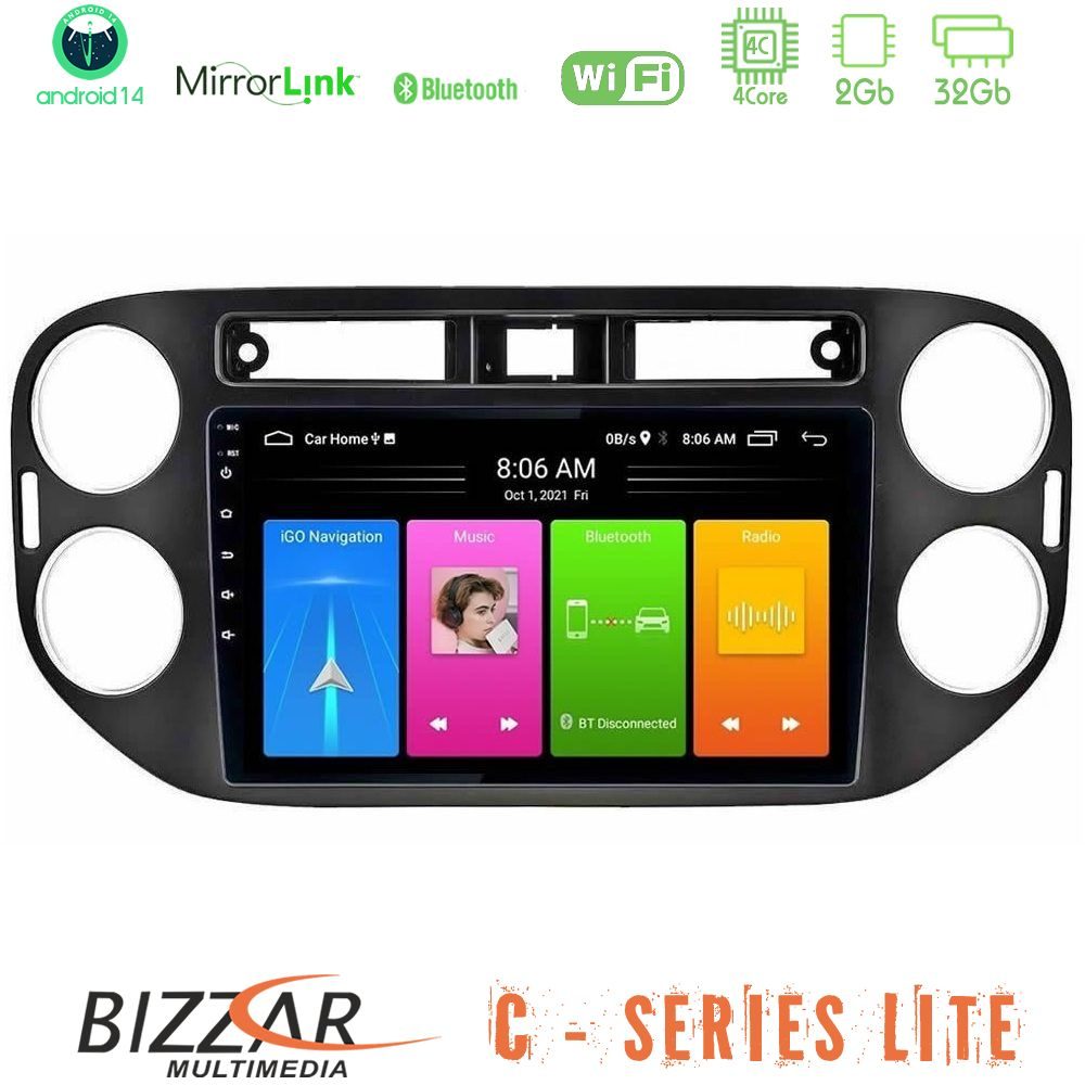 Bizzar C Series Lite 4Core Android14 2+32GB  VW Tiguan Navigation Multimedia Tablet 9" (23mm alarm button)