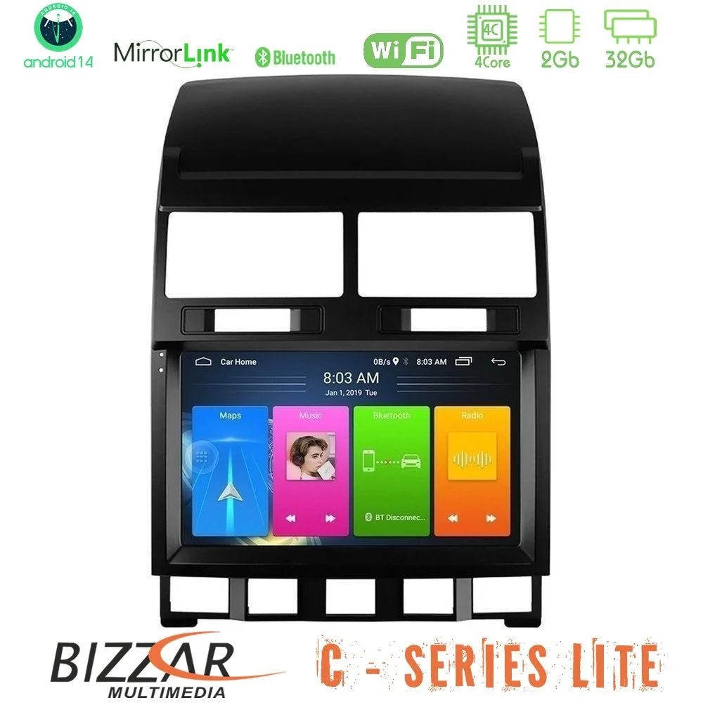 Bizzar C Series Lite 4Core Android14 2+32GB  VW Touareg 2002 – 2010 Navigation Multimedia Tablet 9"
