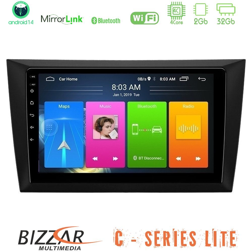 Bizzar C Series Lite 4Core Android14 2+32GB Vw Golf 6 Navigation Multimedia Tablet 9"