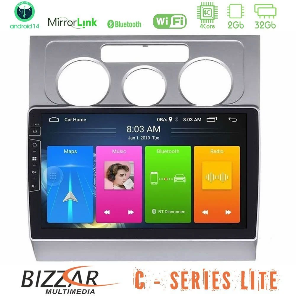 Bizzar C Series Lite 4Core Android14 2+32GB  VW Touran 2003-2011 Navigation Multimedia Tablet 10"