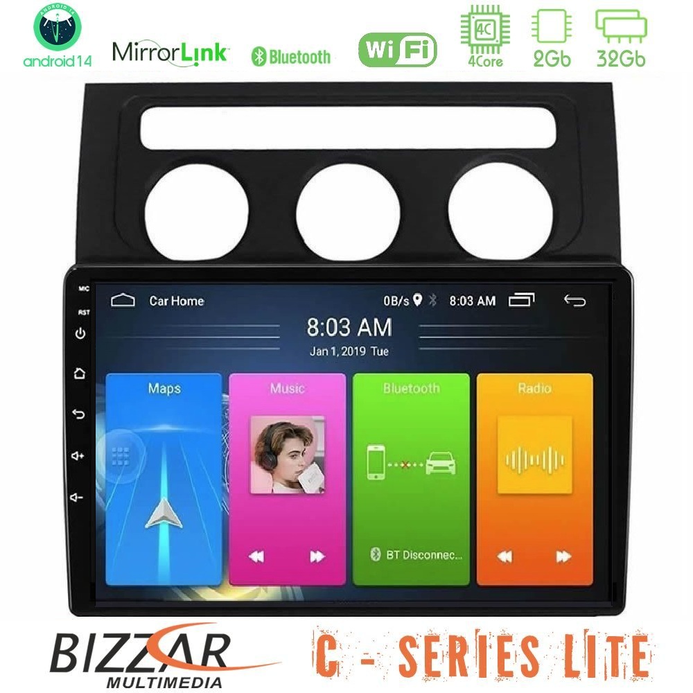 Bizzar C Series Lite 4Core Android14 2+32GB     VW Touran 2003-2011 Navigation Multimedia Tablet 10"