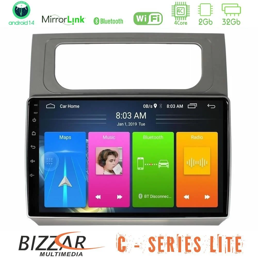 Bizzar C Series Lite 4Core Android14 2+32GB  VW Touran 2011-2015 Navigation Multimedia Tablet 10"