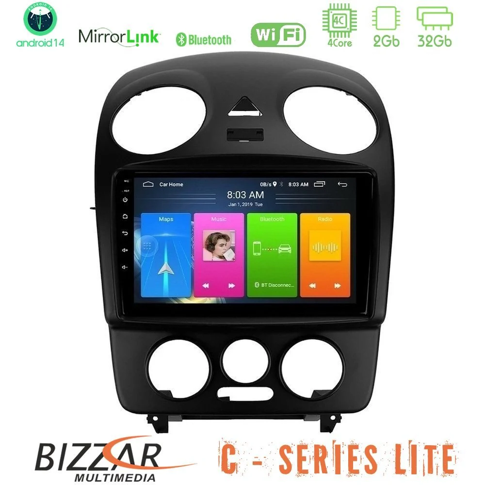 Bizzar C Series Lite 4Core Android14 2+32GB VW Beetle Navigation Multimedia Tablet 9"