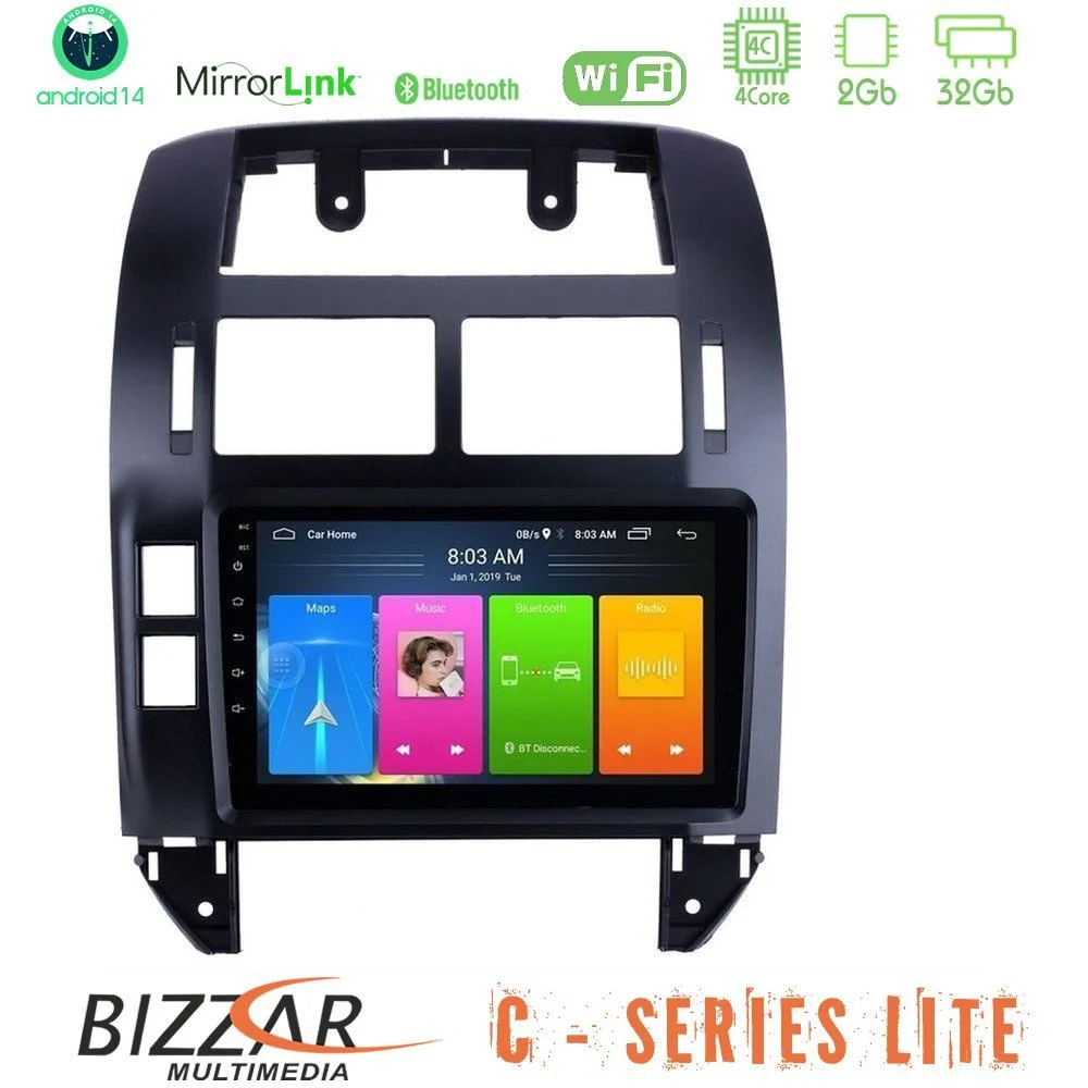Bizzar C Series Lite 4Core Android14 2+32GB VW Polo 2002-2009 Navigation Multimedia Tablet 9"