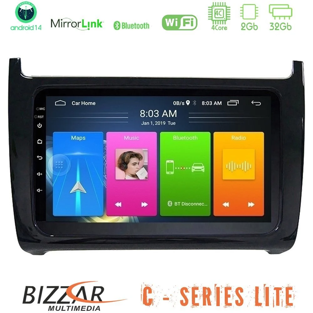 Bizzar C Series Lite 4Core Android14 2+32GB Vw Polo Navigation Multimedia Tablet 9"