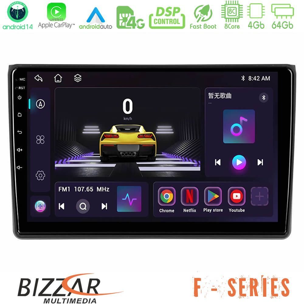 Bizzar F Series 8Core Android14 4+64GB  Audi A4 B7 Navigation Multimedia Tablet 9" Με Carplay & Android Auto