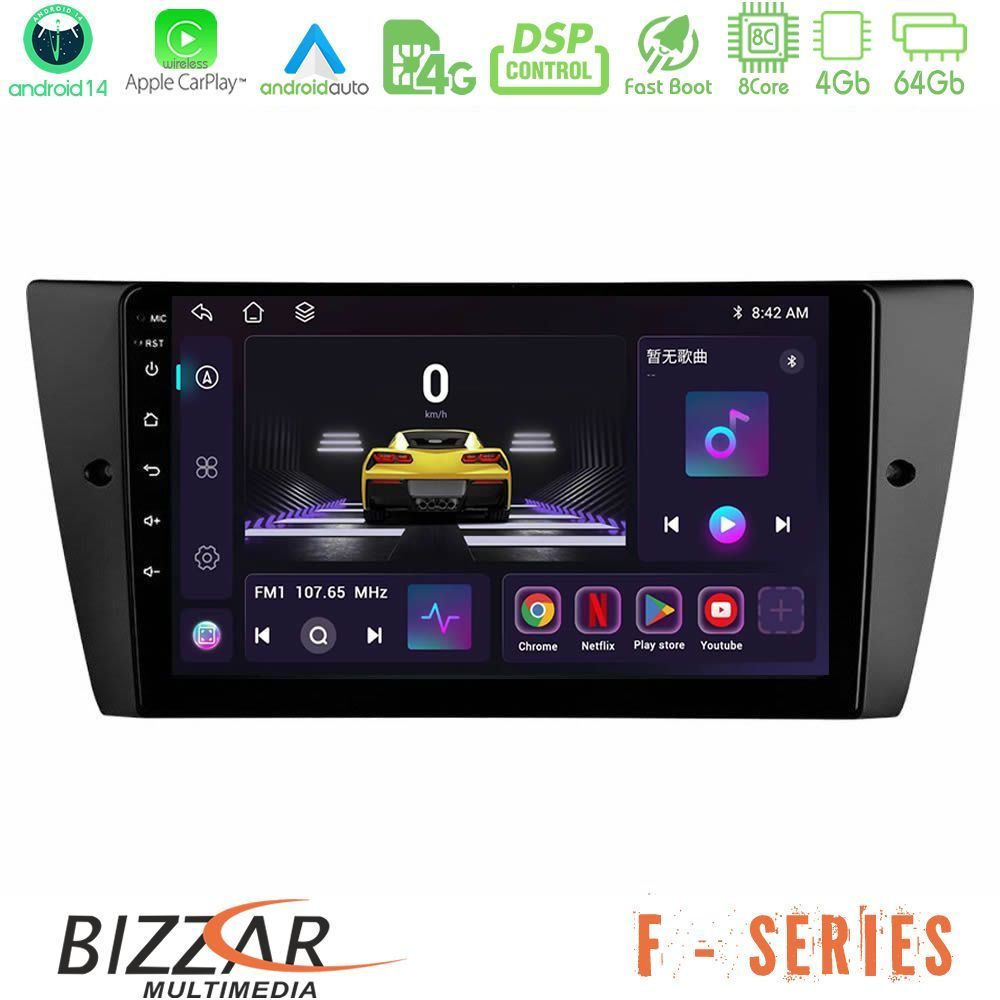 Bizzar F Series 8Core Android14 4+64GB BMW 3 Series 2006-2011 Navigation Multimedia Tablet 9" Με Carplay & Android Auto