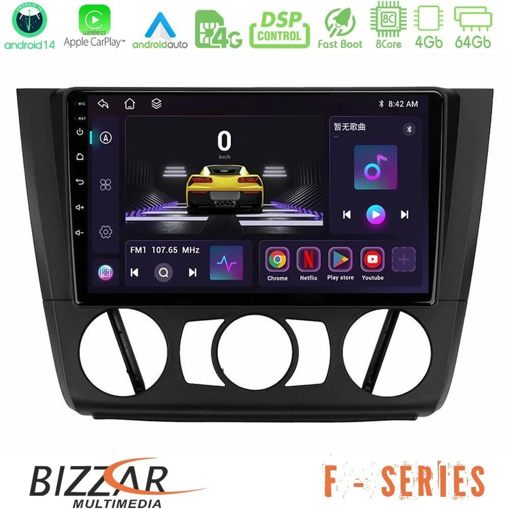 Bizzar F Series 8Core Android14 4+64GB  BMW 1Series  E81/E82/E87/E88 (MANUAL A/C) Navigation Multimedia Tablet 9" Με Carplay & Android Auto