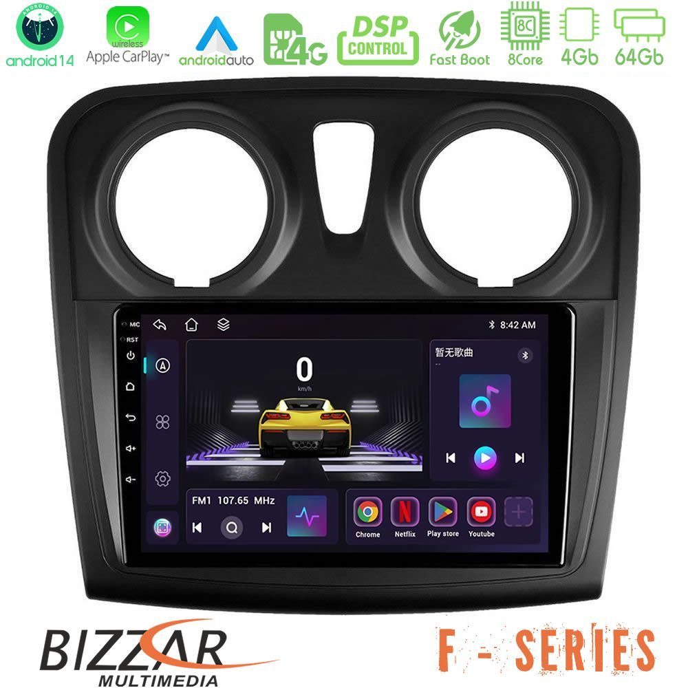 Bizzar F Series 8Core Android14 4+64GB Dacia Dokker 2014-2021 Navigation Multimedia Tablet 9" Με Carplay & Android Auto