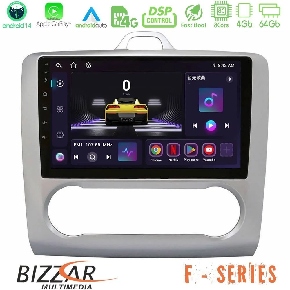 Bizzar F Series 8Core Android14 4+64GB  Ford Focus Auto AC Navigation Multimedia Tablet 9" Με Carplay & Android Auto