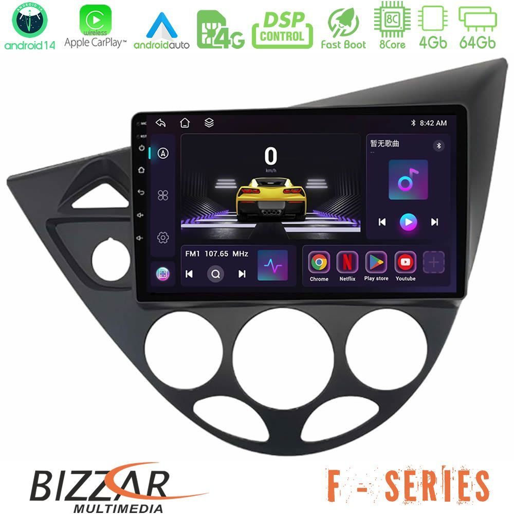 Bizzar F Series 8Core Android14 4+64GB  Ford Focus 1999-2004 Navigation Multimedia Tablet 9" Με Carplay & Android Auto