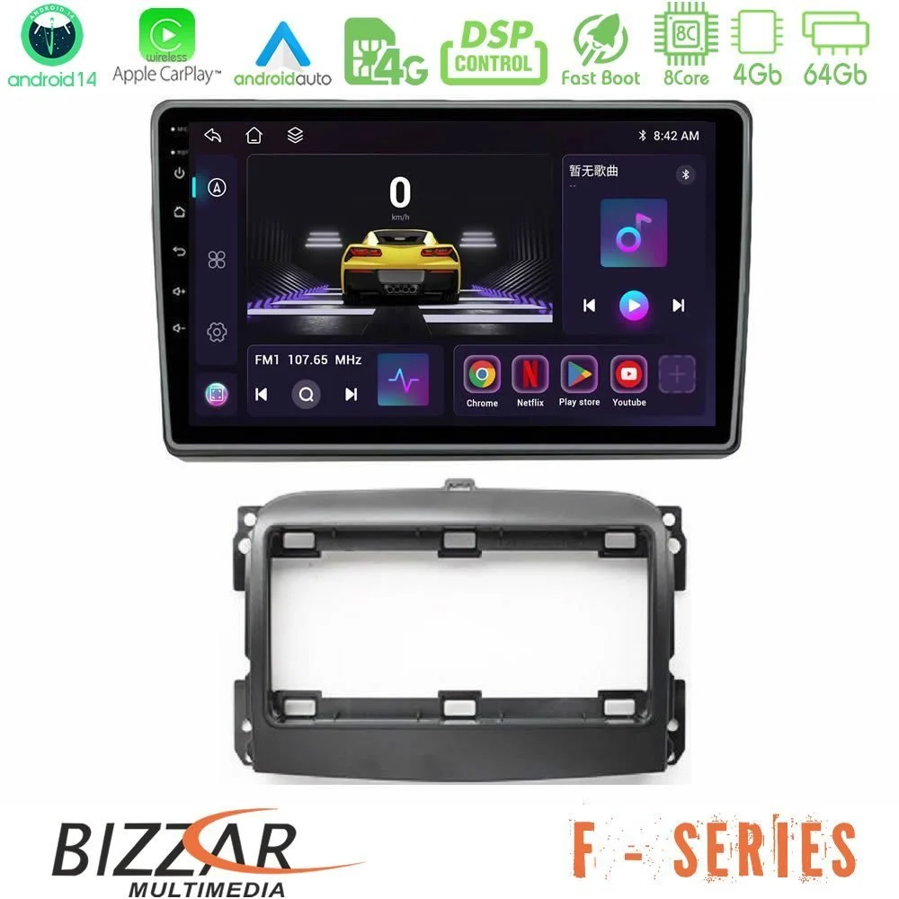 Bizzar F Series 8Core Android14 4+64GB Fiat 500L Navigation Multimedia Tablet 10" Με Carplay & Android Auto