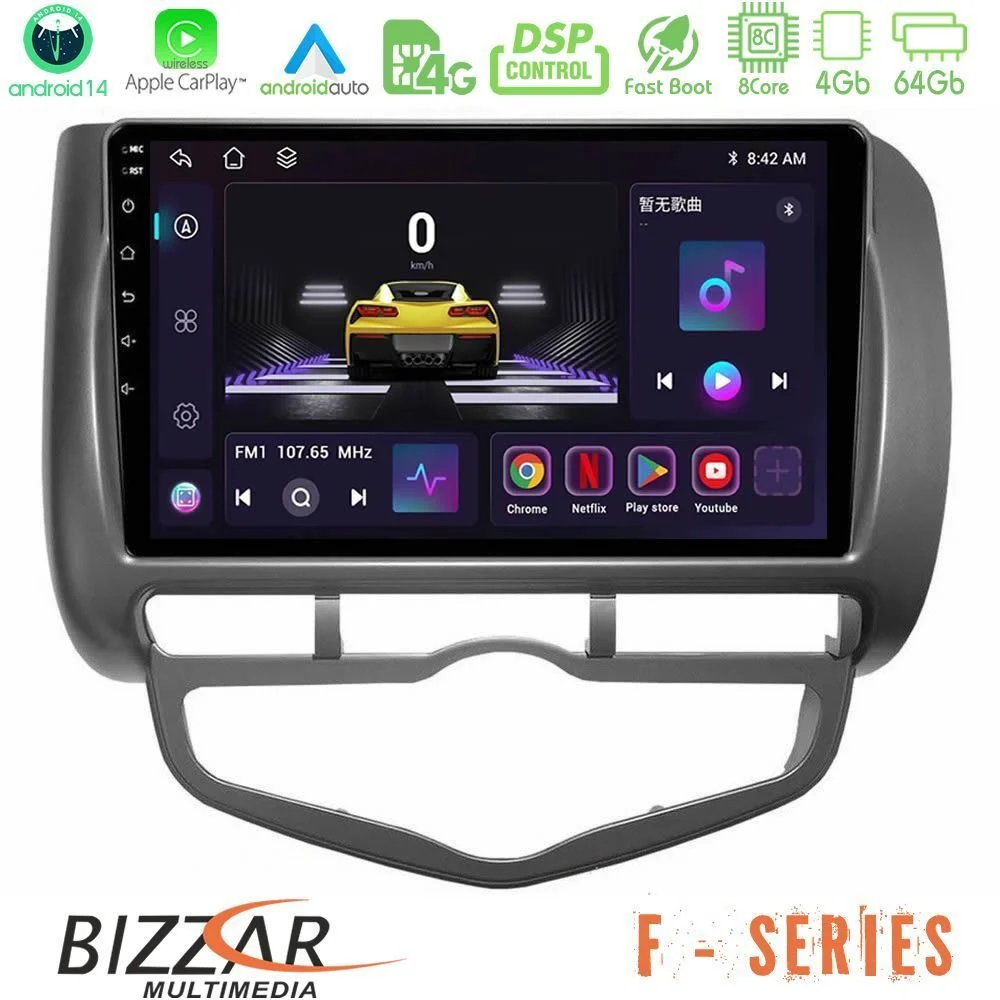 Bizzar F Series 8Core Android14 4+64GB  Honda Jazz 2002-2008 (Auto A/C) Navigation Multimedia Tablet 9" Με Carplay & Android Auto