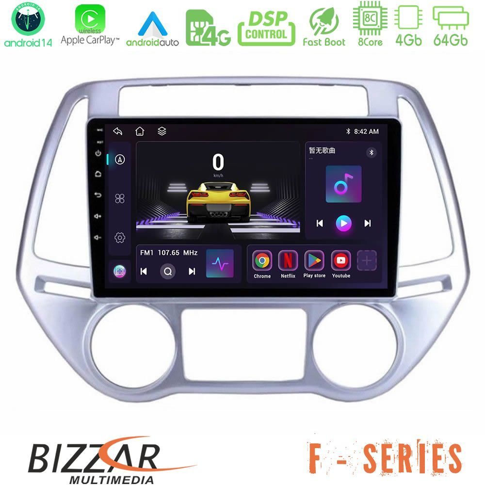 Bizzar F Series 8Core Android14 4+64GB Hyundai i20 2012-2014 Navigation Multimedia Tablet 9" Με Carplay & Android Auto