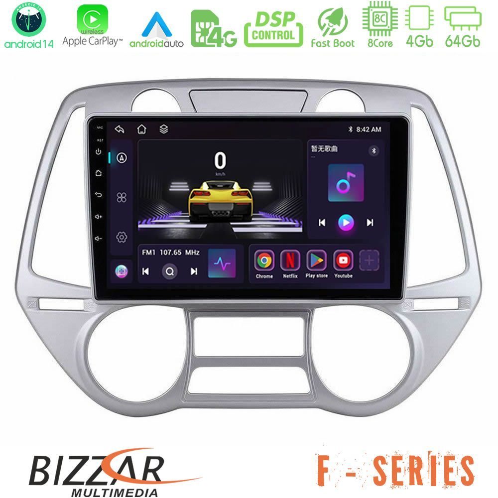 Bizzar F Series 8Core Android14 4+64GB Hyundai i20 2009-2012 Auto A/C Navigation Multimedia Tablet 9" Με Carplay & Android Auto
