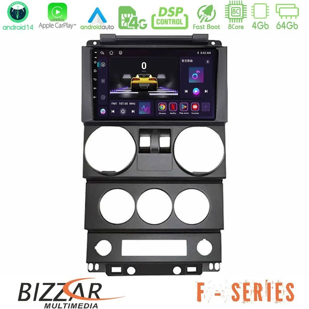 Bizzar F Series 8Core Android14 4+64GB  Jeep Wrangler 2Door 2008-2010 Navigation Multimedia Tablet 9" Με Carplay & Android Auto