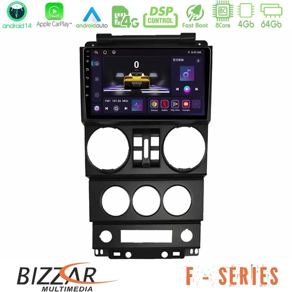 Bizzar F Series 8Core Android14 4+64GB  Jeep Wrangler 2008-2010 Navigation Multimedia Tablet 9" Με Carplay & Android Auto