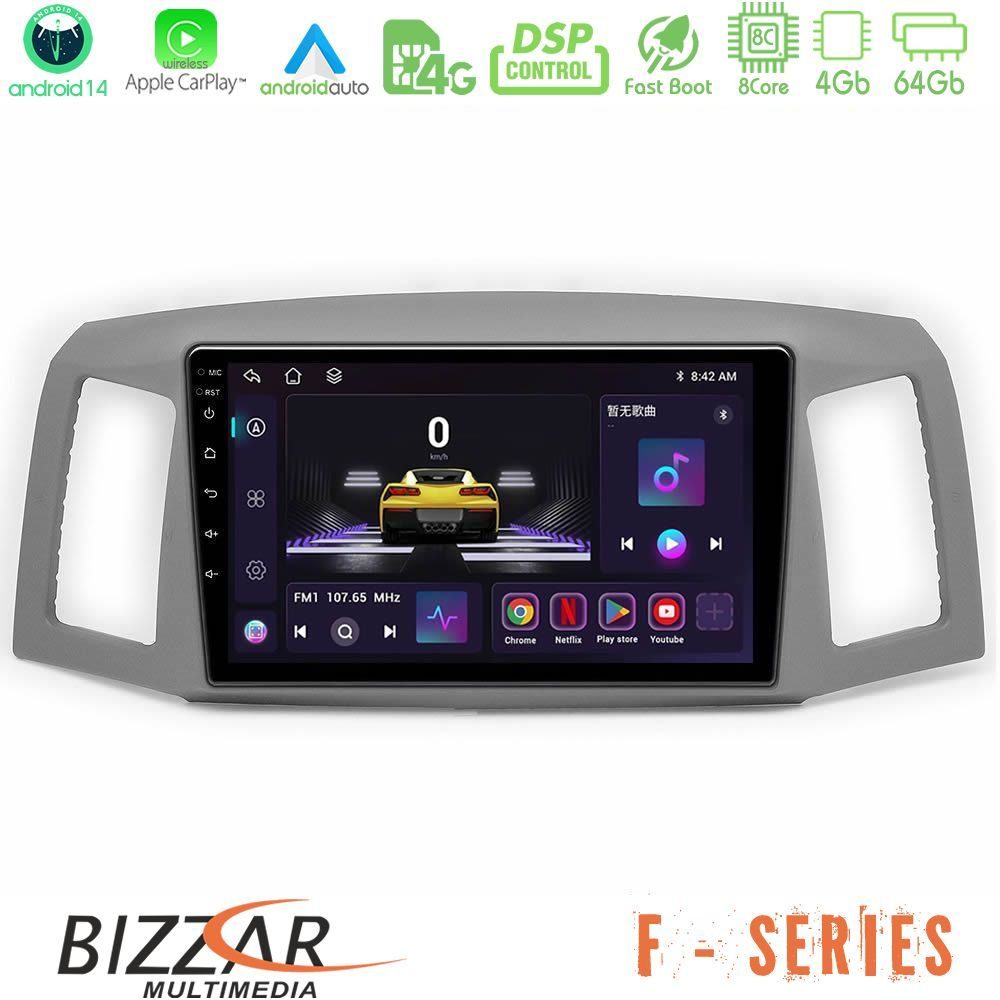 Bizzar F Series 8Core Android14 4+64GB Jeep Grand Cherokee 2005-2007 Navigation Multimedia Tablet 10" Με Carplay & Android Auto