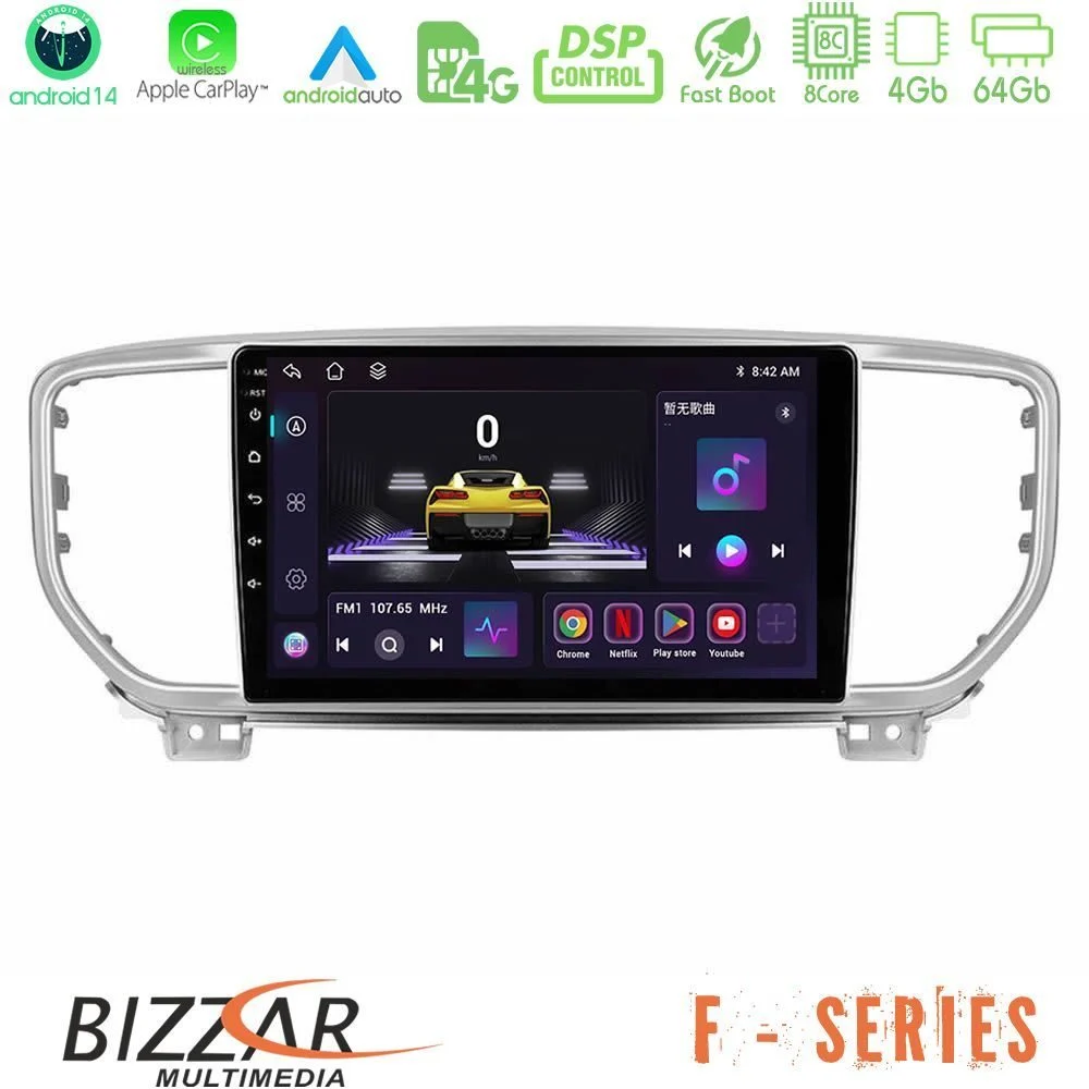 Bizzar F Series 8Core Android14 4+64GB Kia Sportage 2018-2021 Navigation Multimedia Tablet 9" Με Carplay & Android Auto