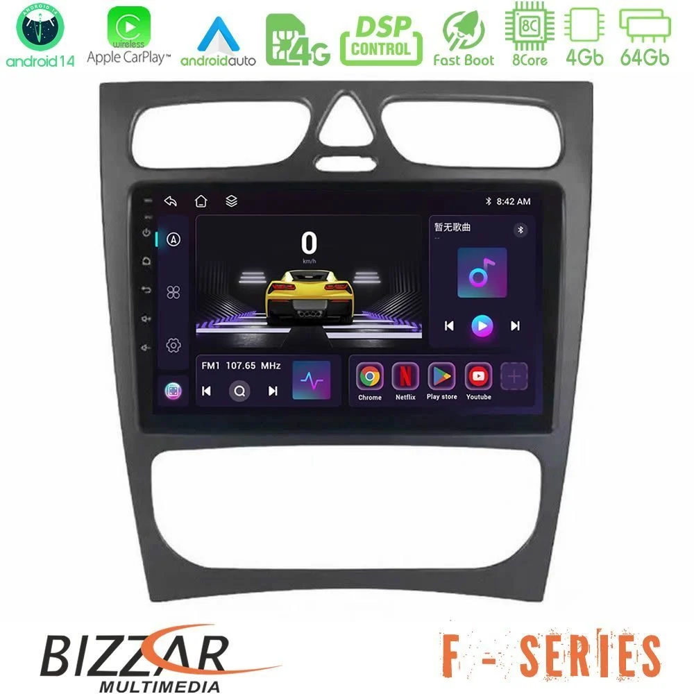 Bizzar F Series 8Core Android14 4+64GB Mercedes C Class (W203) Navigation Multimedia Tablet 9" Με Carplay & Android Auto