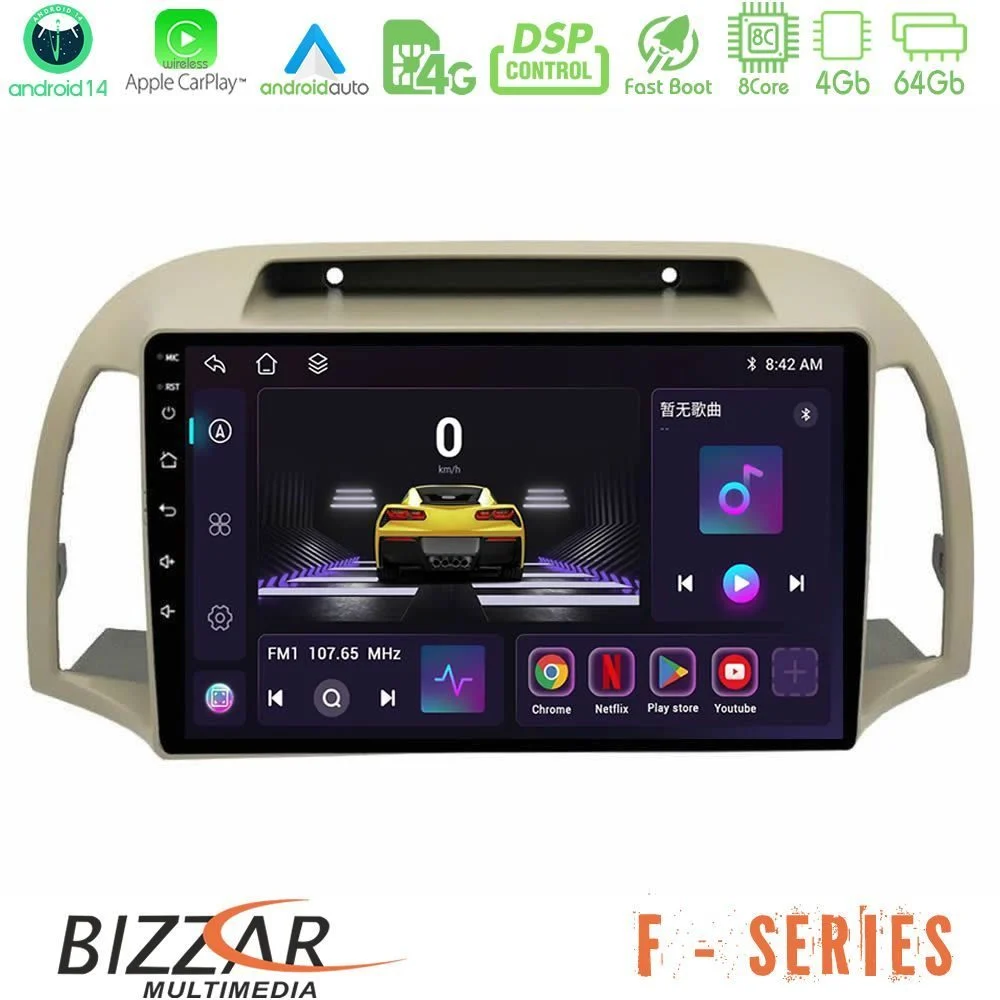 Bizzar F Series 8Core Android14 4+64GB Nissan Micra K12 2002-2010 Navigation Multimedia Tablet 9" Με Carplay & Android Auto