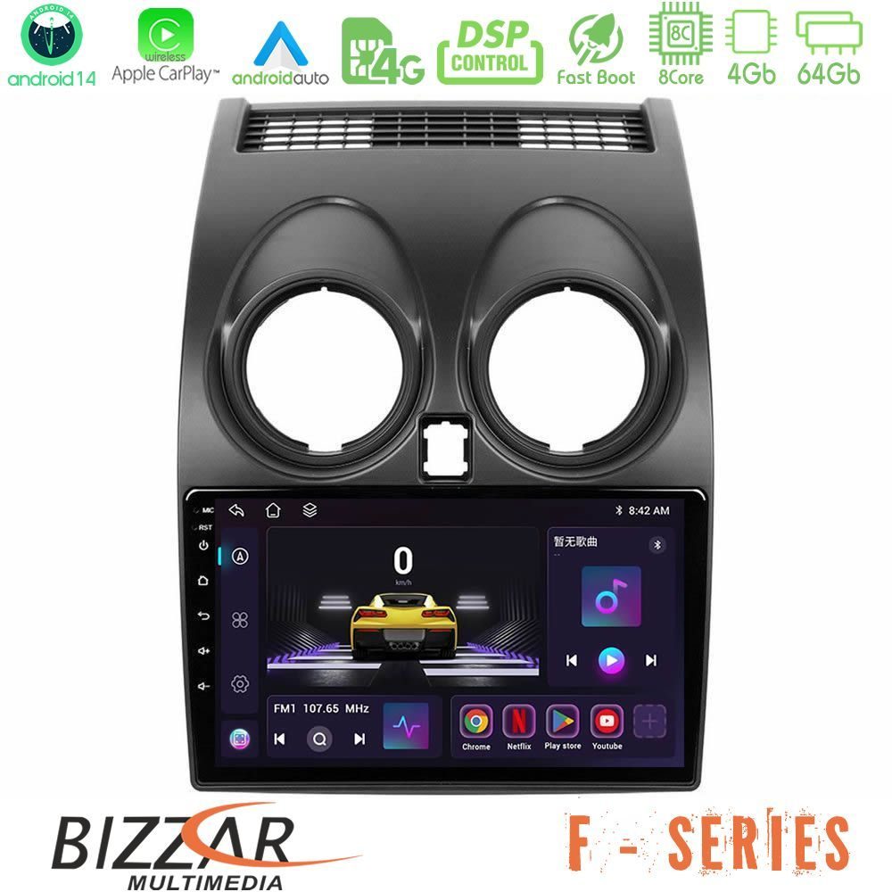Bizzar F Series 8Core Android14 4+64GB Nissan Qashqai J10 Navigation Multimedia Tablet 9" Με Carplay & Android Auto