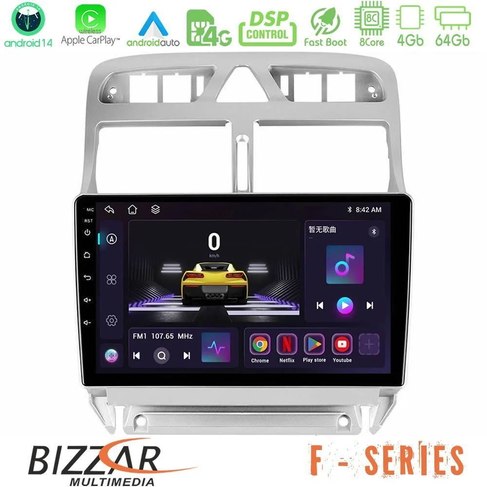Bizzar F Series 8Core Android14 4+64GB  Peugeot 307 2002-2008 Navigation Multimedia Tablet 9" Με Carplay & Android Auto