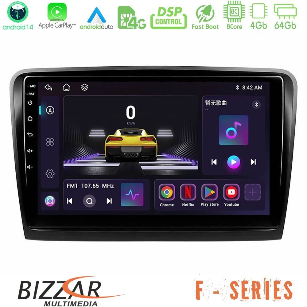 Bizzar F Series 8Core Android14 4+64GB Skoda Superb 2008-2015 Navigation Multimedia Tablet 10" Με Carplay & Android Auto
