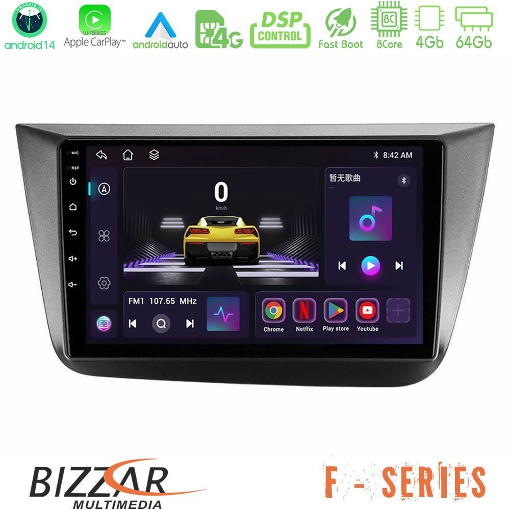 Bizzar F Series 8Core Android14 4+64GB Seat Altea 2004-2015 Navigation Multimedia Tablet 9" Με Carplay & Android Auto