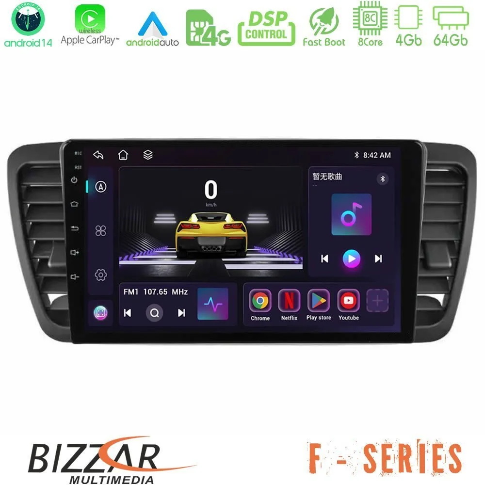 Bizzar F Series 8Core Android14 4+64GB Subaru Legacy/Outback 2002-2008 Navigation Multimedia Tablet 9" Με Carplay & Android Auto